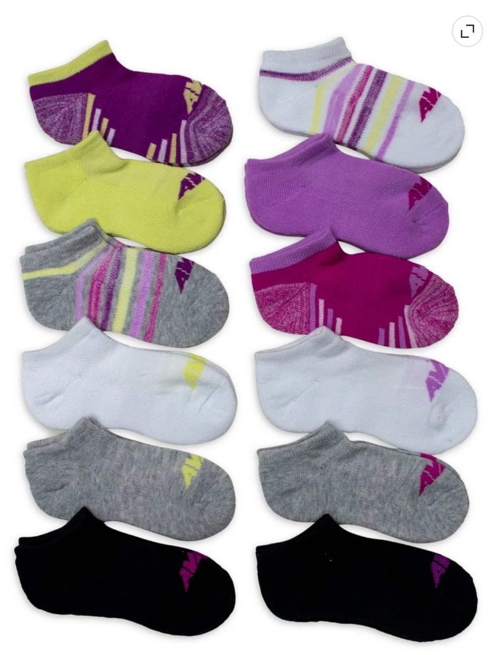 AVIA Girls No-Show Socks - White & Purple - 12 Pair, fits shoe size 6-10.5 - Picture 2 of 2